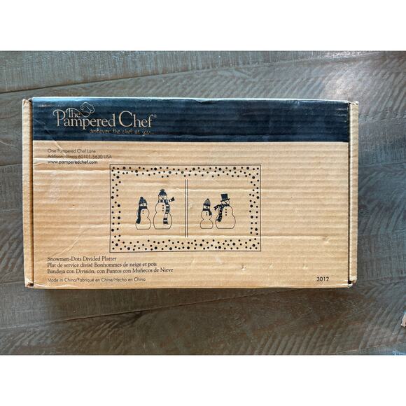 The Pampered Chef Christmas Tray Snowmen Dots Platter Clear Glass Plate - Picture 6 of 6